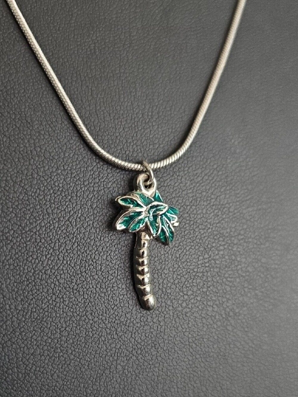 Palm Tree Pendant Necklace - Green and Silver - Picture 2 of 7